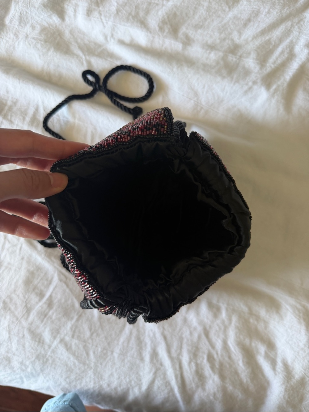 Beaded floral Strap Small Bag Purse in Black and Gold Women BEAMS Japan unique - Picture 2 of 5
